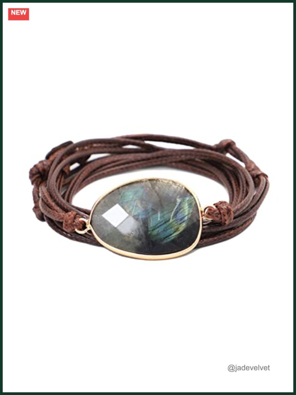 Natural Labradorite Stone Leather Wrap Bracelet Women Boho Healing Crystal Wrist